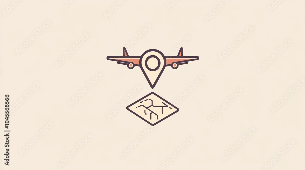 Poster an airplane icon soars towards a map pin symbol, representing exciting travel destinations and adven