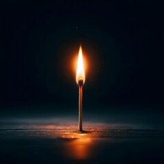 Single Burning Matchstick Against Dark Background
