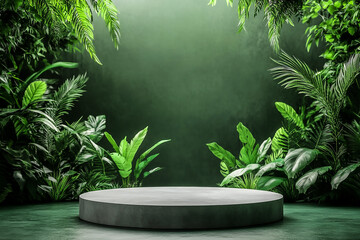 Green Nature Podium Scene for Product Display - Eco-Friendly Stage Mockup for Showcase Presentation