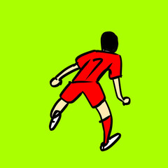 graphic material sketch of a football player in a red jersey with number 7 in the back position with a green background