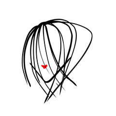 abstract sketch image of girl in hoodie with facial recognition pattern, hair and red lips