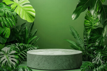 Green Nature Podium Scene for Product Display - Eco-Friendly Stage Mockup for Showcase Presentation