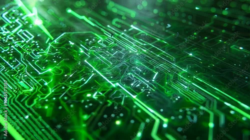 Poster glowing green circuit technology an abstract design of electronics innovation with intricate pattern