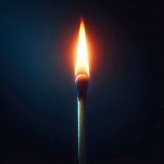 Delicate Match Flame on Dark Background