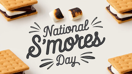 National s'mores day lettering, s'mores, party greeting card, calligraphy poster, generative AI