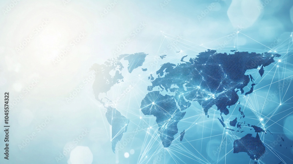Aufkleber a blue and white image of the world with a lot of lines and dots
