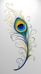 Obraz premium On white canvas, a peacock feather is painted AI generated