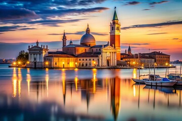 Fototapeta premium Captivating Low Light Photography of San Giorgio Maggiore in Venice at Dusk