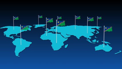 Namibia national flag fly on earth map
