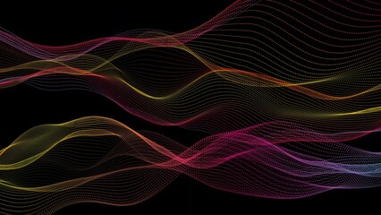 New colorful digital particle line wave black background vd2