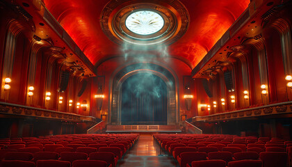 Obraz premium Art Deco Theater Revival, Illustrate a grand, modern theater designed with Art Deco elements,