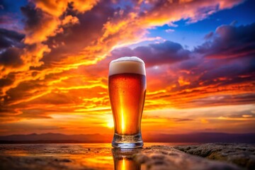 Captivating Silhouette of Beer Glass Against Sunset Background for Stunning Visuals