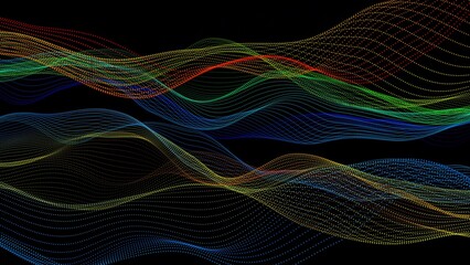 New colorful digital particle line wave black background vd6