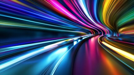 A colorful, swirling road with neon lights
