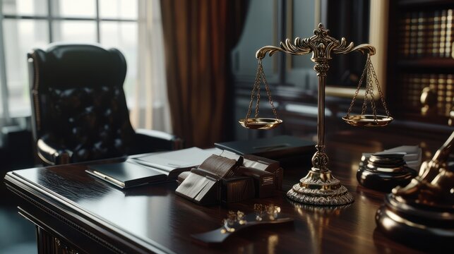 Legal services concepts at the Computer Labor Law Advising Office. lawyer working at the desk Hammer and scales on lawyer's table for justice
