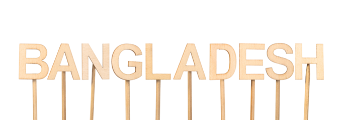 Wooden lettering sign with the word Bangladesh in simple design.
