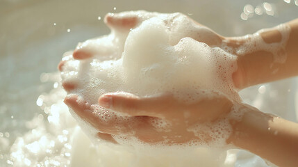 Fototapeta premium Person Holding a Cloud of Fluffy Foam
