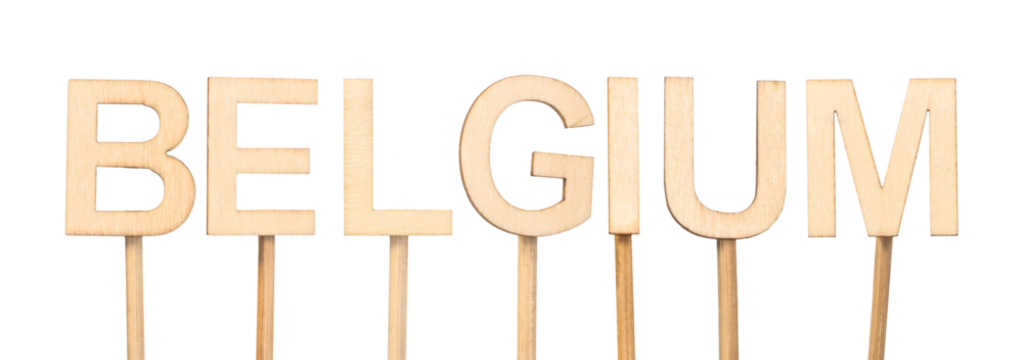 Wooden letters with the word Belgium on transparent background.