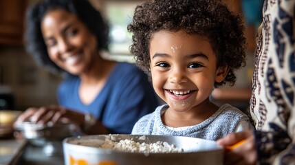 Young Child Helping Grandmother in the Kitchen