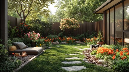 Obraz premium Featuring pets exploring backyard environments, emphasizing adventurous and playful nature. Ideal for backyard-themed social media posts and pet blogs. Detailed view of pets digging, running around.