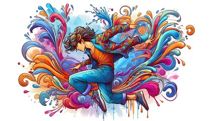 Dynamic Dancer in Vibrant Artistic Explosion of Colorful Swirls. generator AI