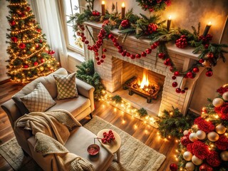 Obraz premium Charming Candid Christmas Garland Decor for Festive Home Atmosphere
