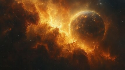 Celestial Apocalypse Rising: Epic Solar Storm Engulfs Ancient Planet in Golden Flames Through the Cosmic Theater of Universal Drama