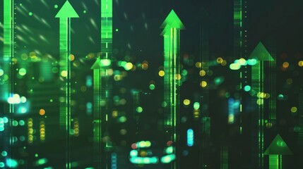 Naklejka premium Abstract Green Arrows Upward Trend, Growth, Success, Finance, Economy, Future, Progress, Digital, Technology, Innovation, Business, Investment, Stock Market