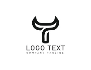 T typography logo design template Premium Vector