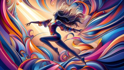 Dynamic Abstract Art of a Dancer in Vivid Colors. generator AI