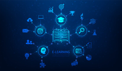 e-learning online education with icon technology. knowledge library and online lessons. vector illustration fantastic icon study technology.