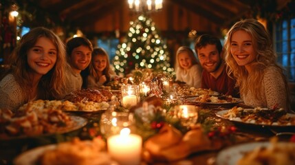 People gathered around table with food