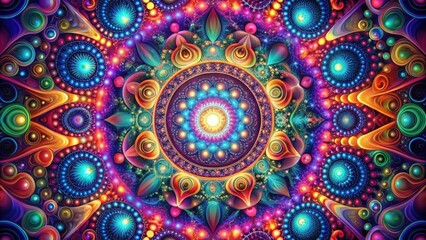 A kaleidoscope of color and pattern, creating a mesmerizing visual journey of overlapping circles and intricate details, radiating a sense of depth and infinite possibilities.