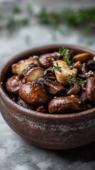 Fototapeta premium Clay Bowl with Edible Mushrooms in Pastel Tones