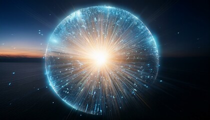 Obraz premium 거대한 구체에서 빛의 조각들이 퍼져나간다