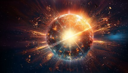 Obraz premium 거대한 구체에서 빛의 조각들이 퍼져나간다
