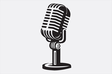 A black vector illustration of a logo style microphone.