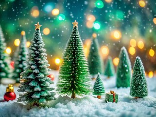 Obraz premium Christmas Green Color Tilt-Shift Photography for Winter Wonderland Scenes