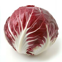 A single head of red radicchio with white veins.