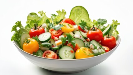 A vibrant salad bowl filled with fresh vegetables and greens, perfect for a healthy meal.