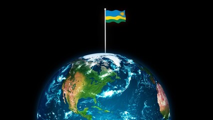 Rwanda flying flag wave on 3d planet earth