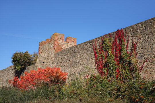 View at the city ​​wall of the town Strausberg in the M&auml;rkisch-Oderland district, Federal State Brandenburg - Germany