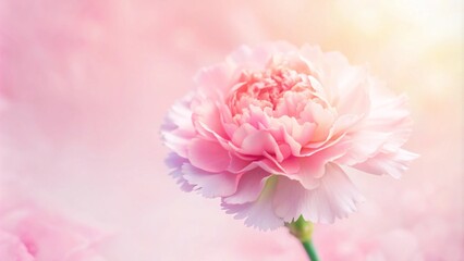 Fototapeta premium Pink carnation flowers bouquet soft filter. Pink carnations on a pink background. Banner with flowers in pastel colors. Soft filter on a bouquet of pink carnation flowers. Pink carnation flower bouque