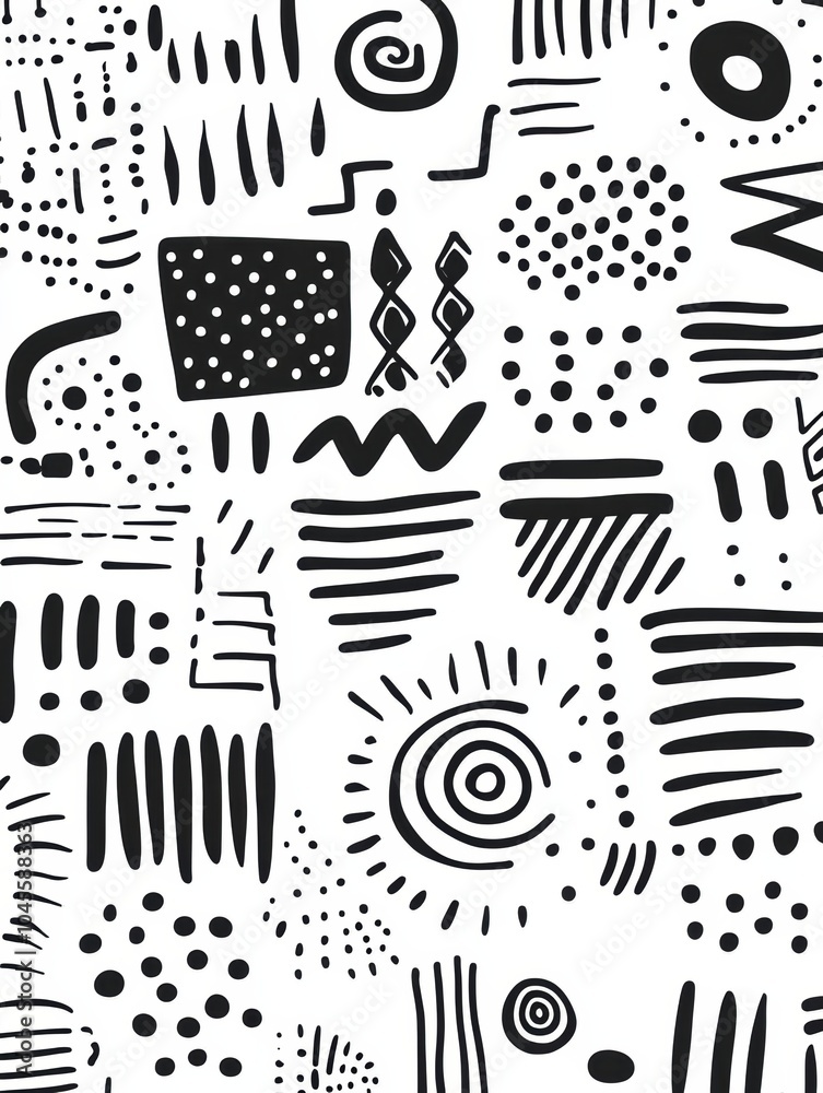 Aufkleber the artwork features playful black and white doodles with diverse patterns of lines, circles, and sp