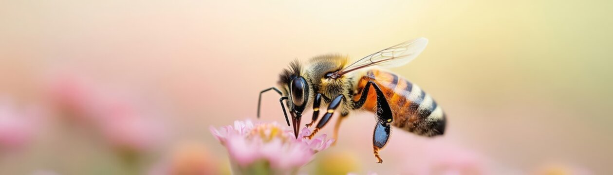 A bee pollinating flowers in a vibrant meadow, emphasizing the role of pollinators in environmental conservation Pollinator conservation, Biodiversity support