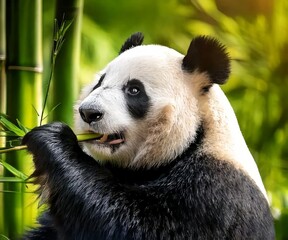 Fototapeta premium giant panda eating bamboo