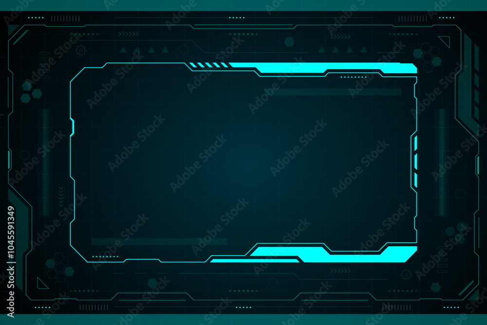 Fototapete tech hud frame: futuristic teal digital interface vector technology abstract design.