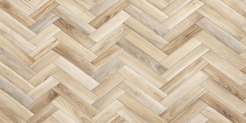 A seamless pattern of light brown wooden parquet flooring in a classic herringbone arrangement