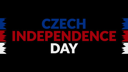 Czech Independence Day text with side lines on a black background.