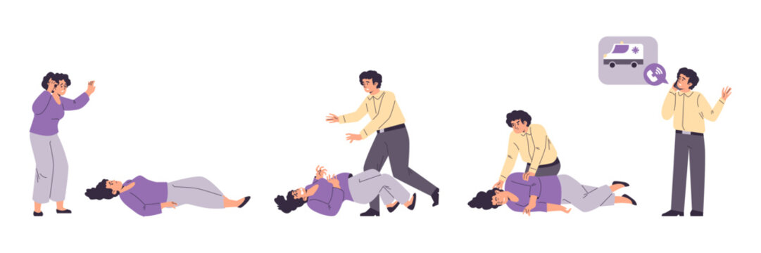 A collection of vector illustrations depicting a young girl during an epileptic seizure